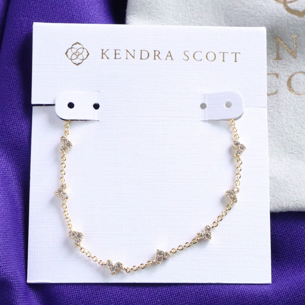 New Kendra Scott Gold Chain Bracelet - Haven Heart White Crystal - Picture 1 of 1